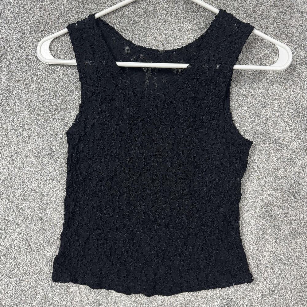 Vintage 90s Nan Flower Tank Top M Indie Lace Sheer Layering Dark Romantic Goth